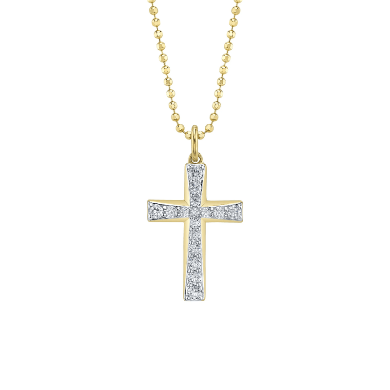 Shy Creation Diamond Cross Faceted Ball Chain Necklace 0.31 CT-Shy Creation Diamond Cross Faceted Ball Chain Necklace 0.31 CT - SC55028402RD