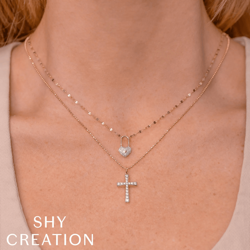 Shy Creation Diamond Cross Faceted Ball Chain Necklace 0.31 CT-Shy Creation Diamond Cross Faceted Ball Chain Necklace 0.31 CT - SC55028402RD