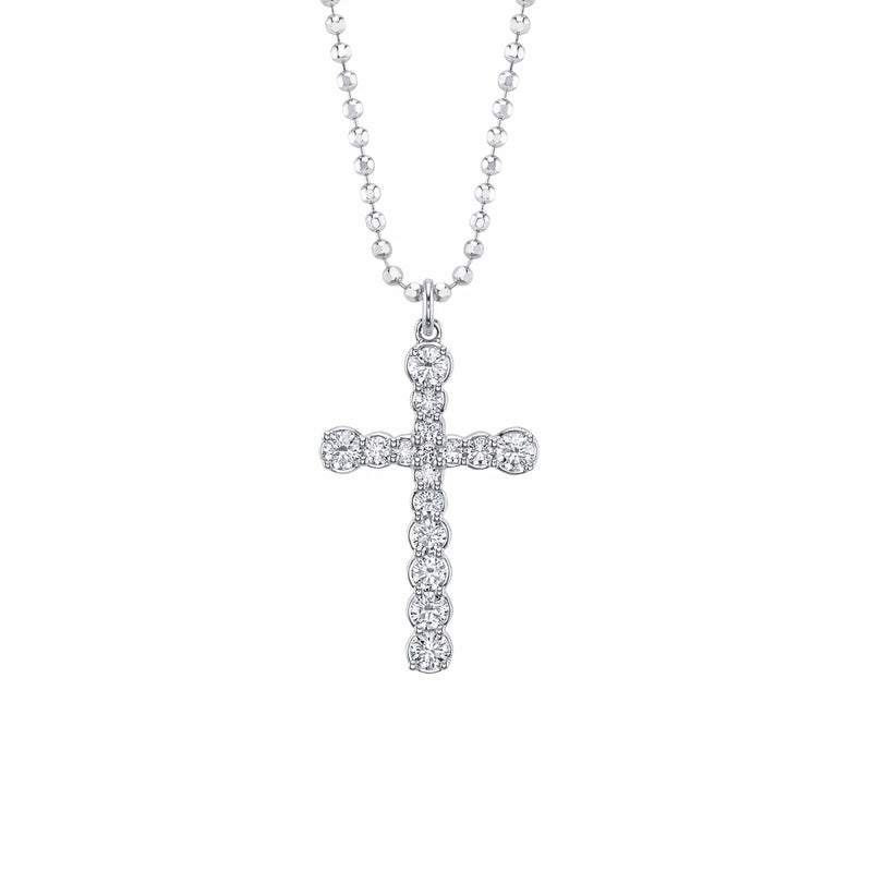 Shy Creation Diamond Cross Faceted Ball Chain Necklace 0.74 CT-Shy Creation Diamond Cross Faceted Ball Chain Necklace 0.74 CT - SC55027259