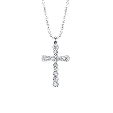 Shy Creation Diamond Cross Faceted Ball Chain Necklace 0.74 CT-Shy Creation Diamond Cross Faceted Ball Chain Necklace 0.74 CT - SC55027259