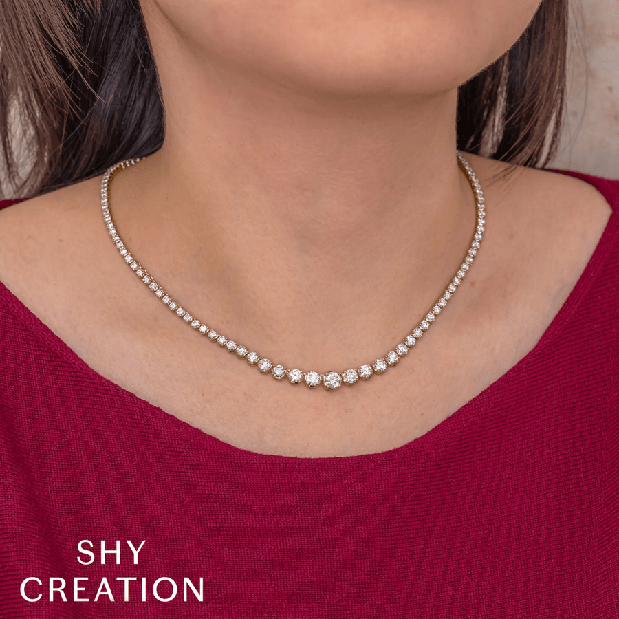 Shy Creation Diamond Crown Setting Tennis Necklace 10.36 CT - SC55022934V5