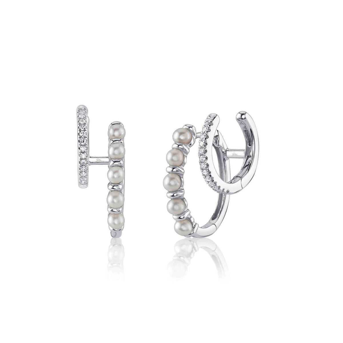 Shy Creation Diamond & Cultured Pearl Double Huggie Earrings 0.07 CT - SC55026377