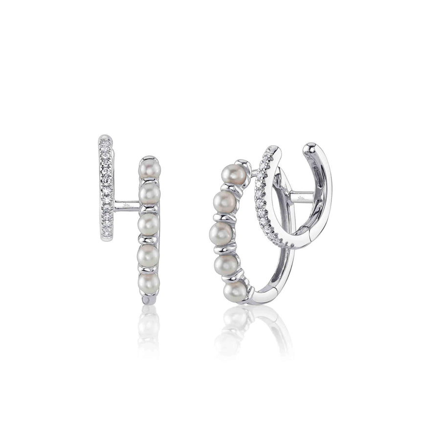 Shy Creation Diamond & Cultured Pearl Double Huggie Earrings 0.07 CT - SC55026377