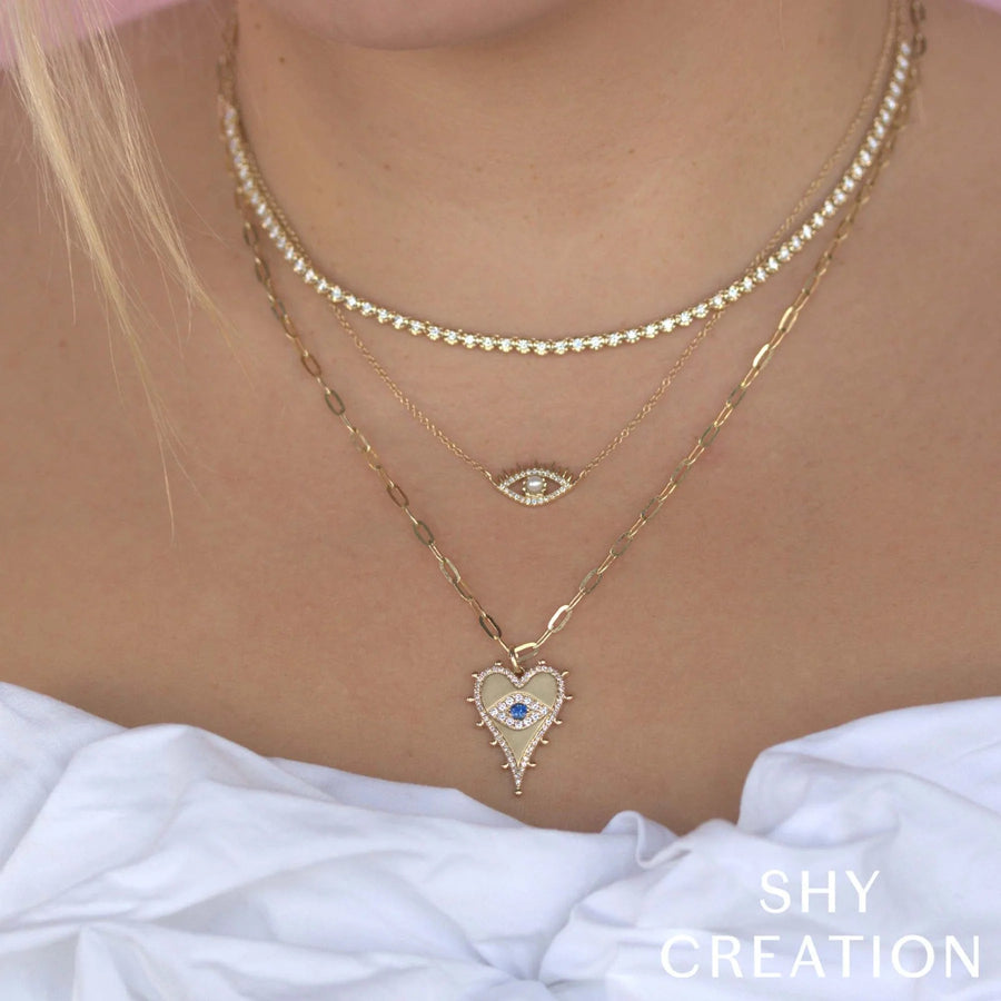 Shy Creation Diamond & Cultured Pearl Eye Necklace 0.07 CT - SC55024524