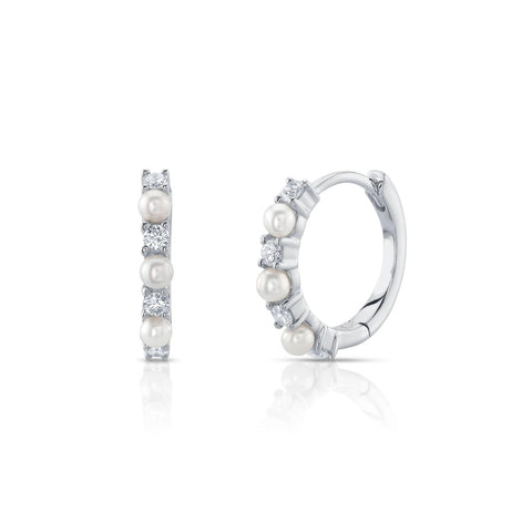 Shy Creation Diamond & Cultured Pearl Huggie Earrings 0.14 CT-Shy Creation Diamond & Cultured Pearl Huggie Earrings 0.14 CT - SC55023339