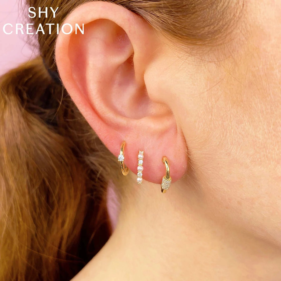 Shy Creation Diamond & Cultured Pearl Huggie Earrings 0.14 CT - SC55023339