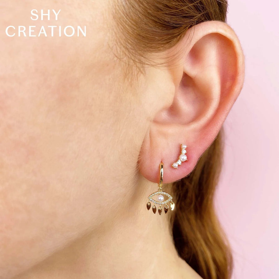 Shy Creation Diamond & Cultured Pearl Stud Earrings 0.09 CT - SC55023349