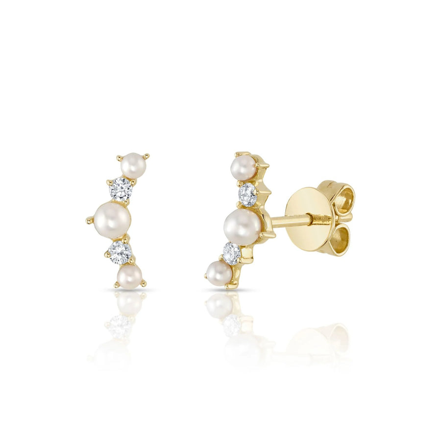 Shy Creation Diamond & Cultured Pearl Stud Earrings 0.09 CT - SC55023349