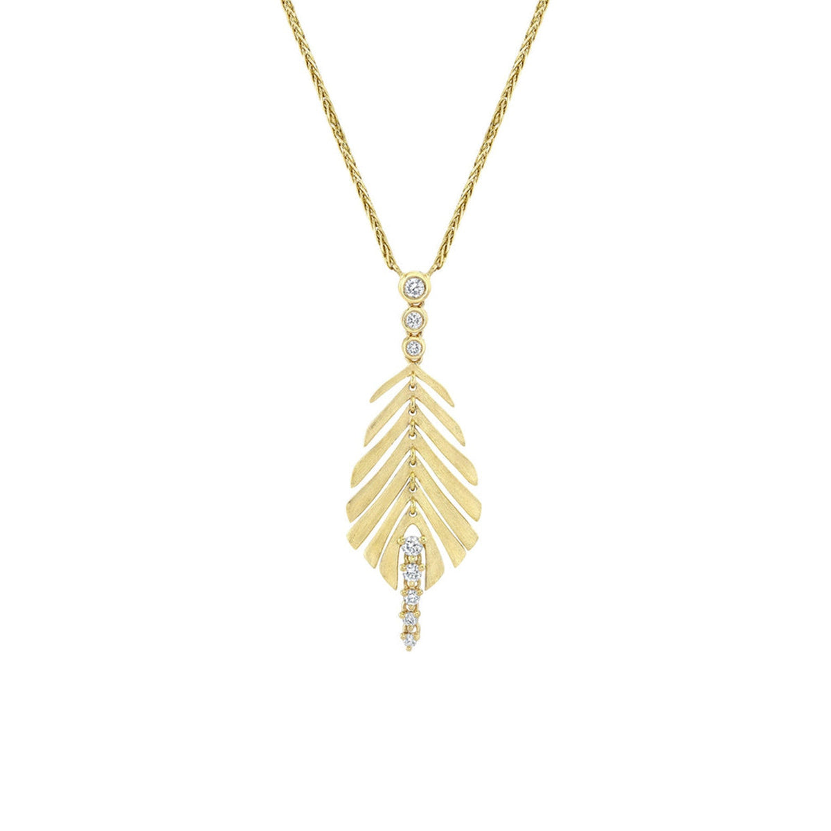 Shy Creation Diamond Feather Matte Chopin Chain Necklace 0.22 CT