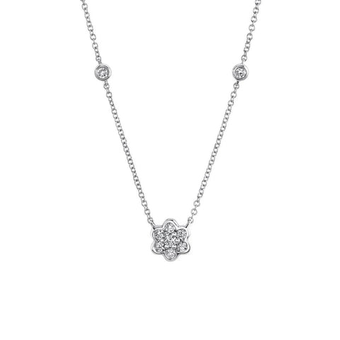 Shy Creation Diamond Flower Necklace 0.33 CT-Shy Creation Diamond Flower Necklace in 14 karat white gold with diamonds totaling 0.33 carats.