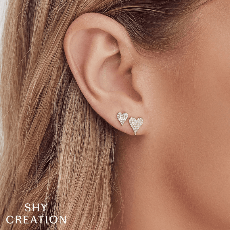 Shy Creation Diamond Heart Stud Earrings 0.1CT-Shy Creation Diamond Heart Stud Earrings 0.1CT SC55006718