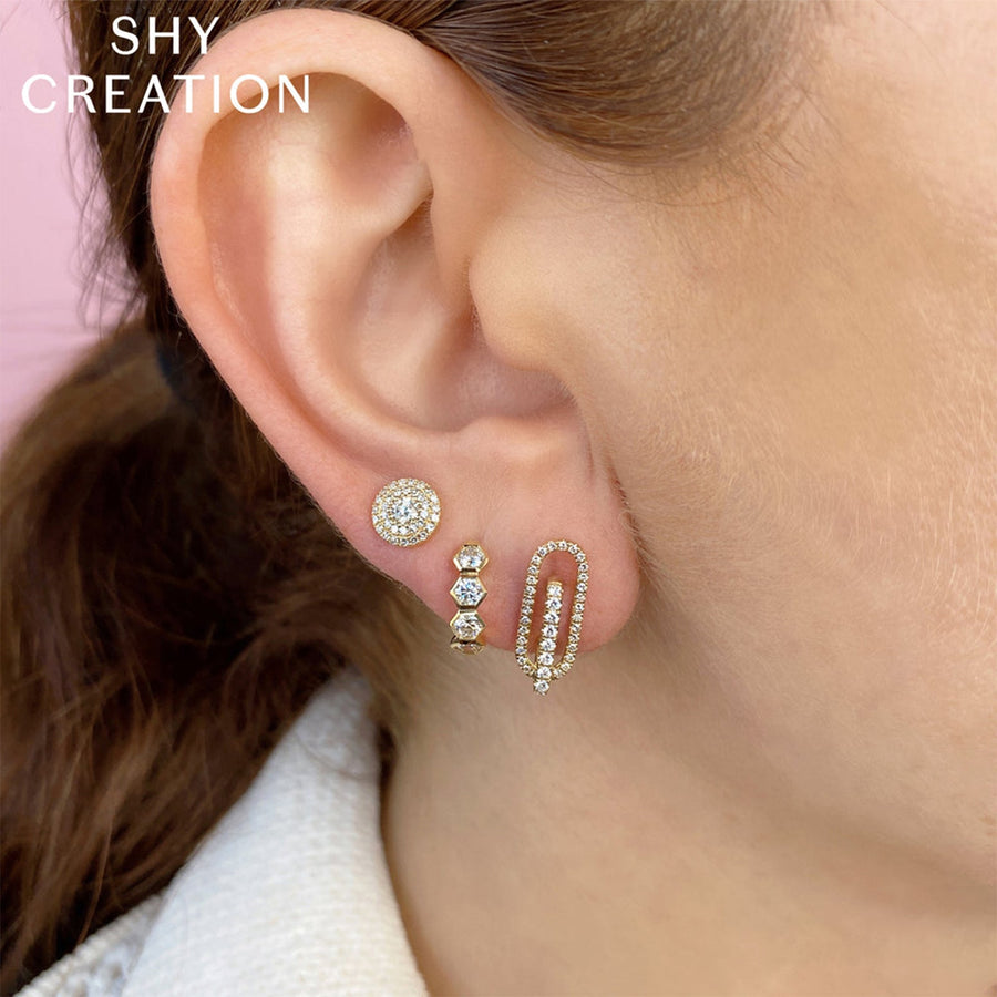 Shy Creation Diamond Hexagon Huggie Earrings 0.64 CT - SC22008327