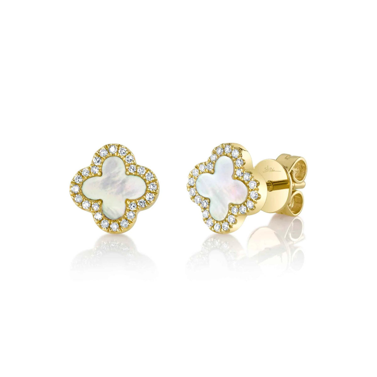 Shy Creation Diamond & Mother of Pearl Clover Earrings 0.11 CT - SC55025137V2