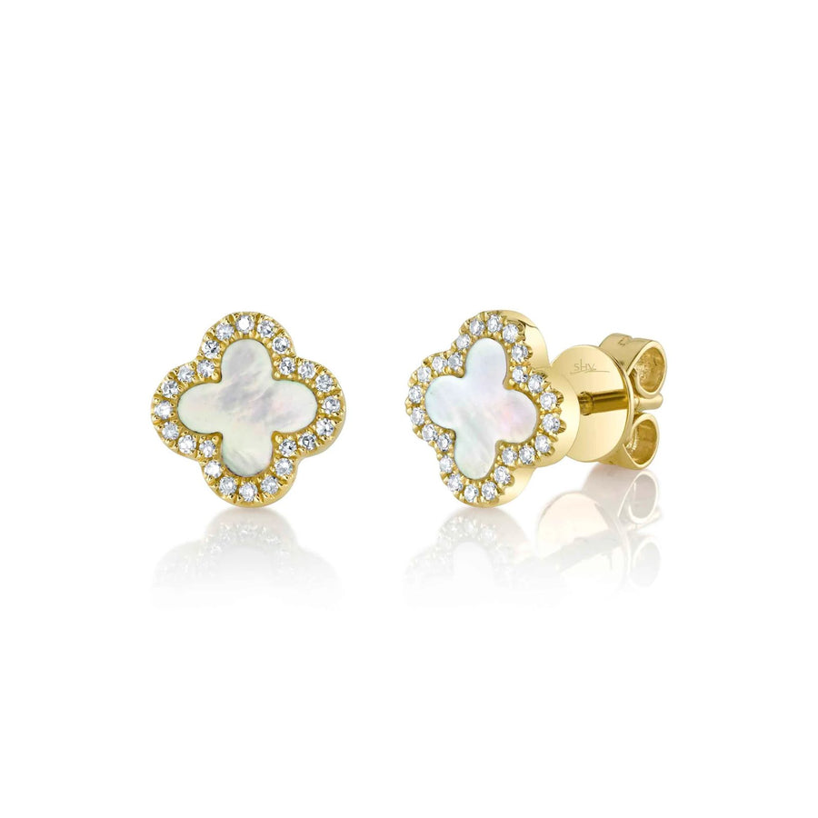 Shy Creation Diamond & Mother of Pearl Clover Earrings 0.11 CT - SC55025137V2