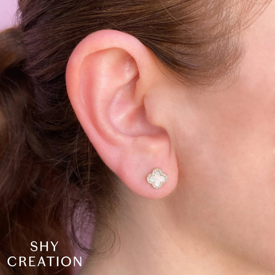 Shy Creation Diamond & Mother of Pearl Clover Earrings 0.11 CT - SC55025137V2