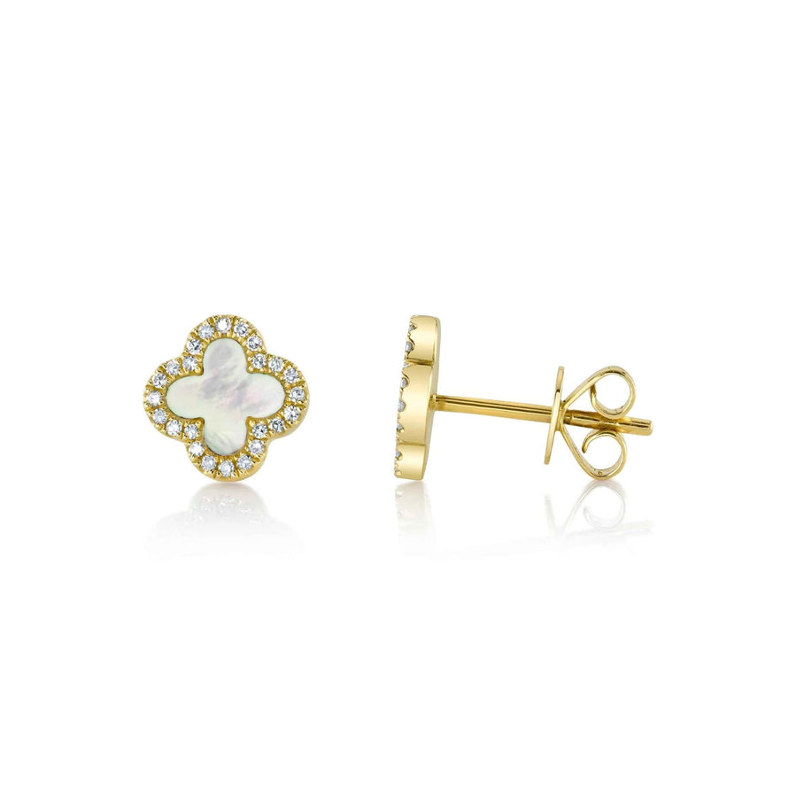 Shy Creation Diamond & Mother of Pearl Clover Earrings 0.11 CT - SC55025137V2