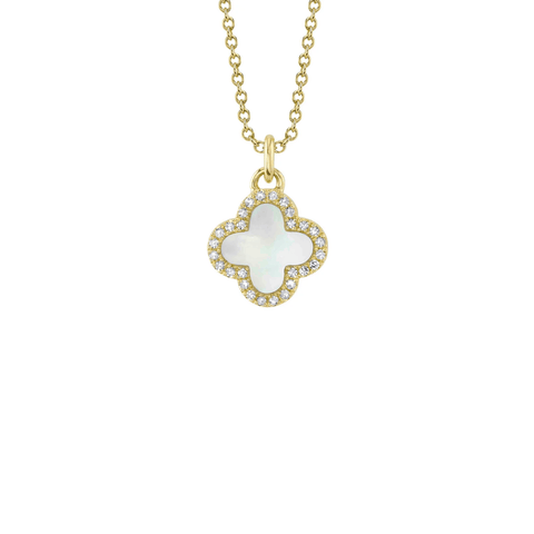 Shy Creation Diamond & Mother Of Pearl Clover Necklace 0.08 CT-Shy Creation Diamond & Mother Of Pearl Clover Necklace 0.08CT SC55025140
