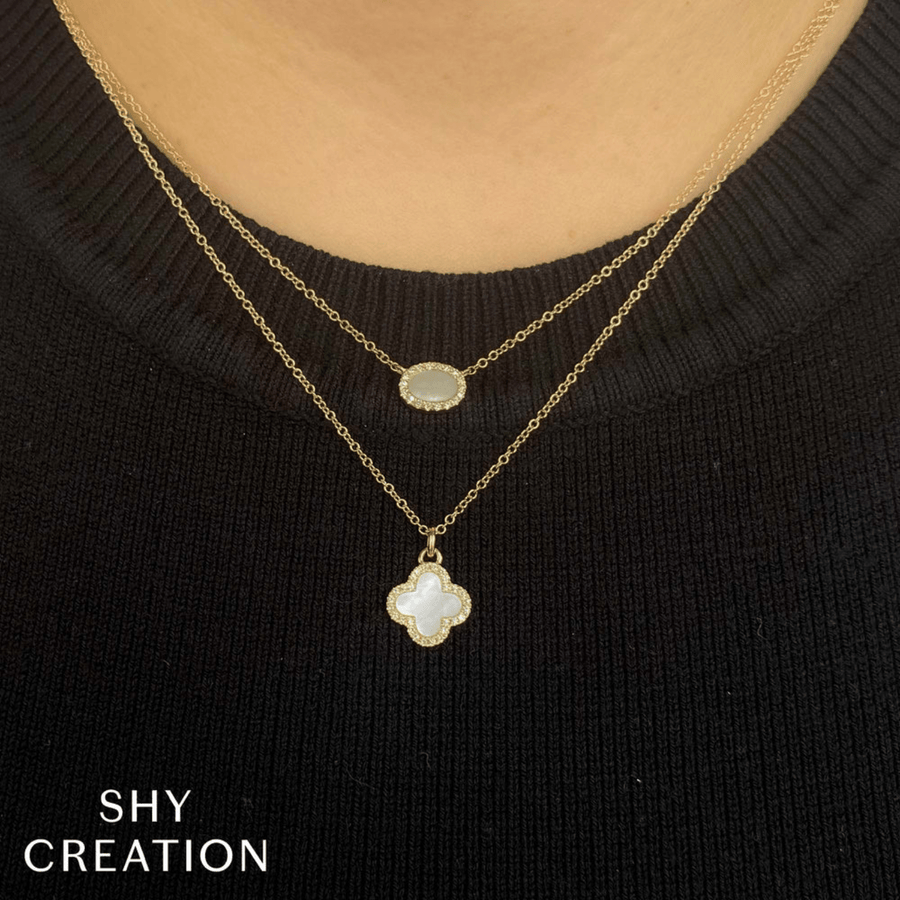 Shy Creation Diamond & Mother Of Pearl Clover Necklace 0.08CT SC55025140