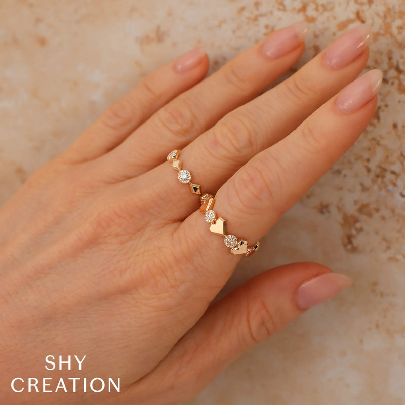 Shy Creation Diamond Pave Circle Heart Geo Cut Ring 0.09 CT-Shy Creation Diamond Pave Circle Heart Geo Cut Ring 0.09 CT - SC55027116