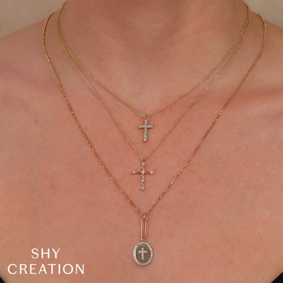 Shy Creation Diamond Pave Cross Necklace 0.14 CT - SC55027931