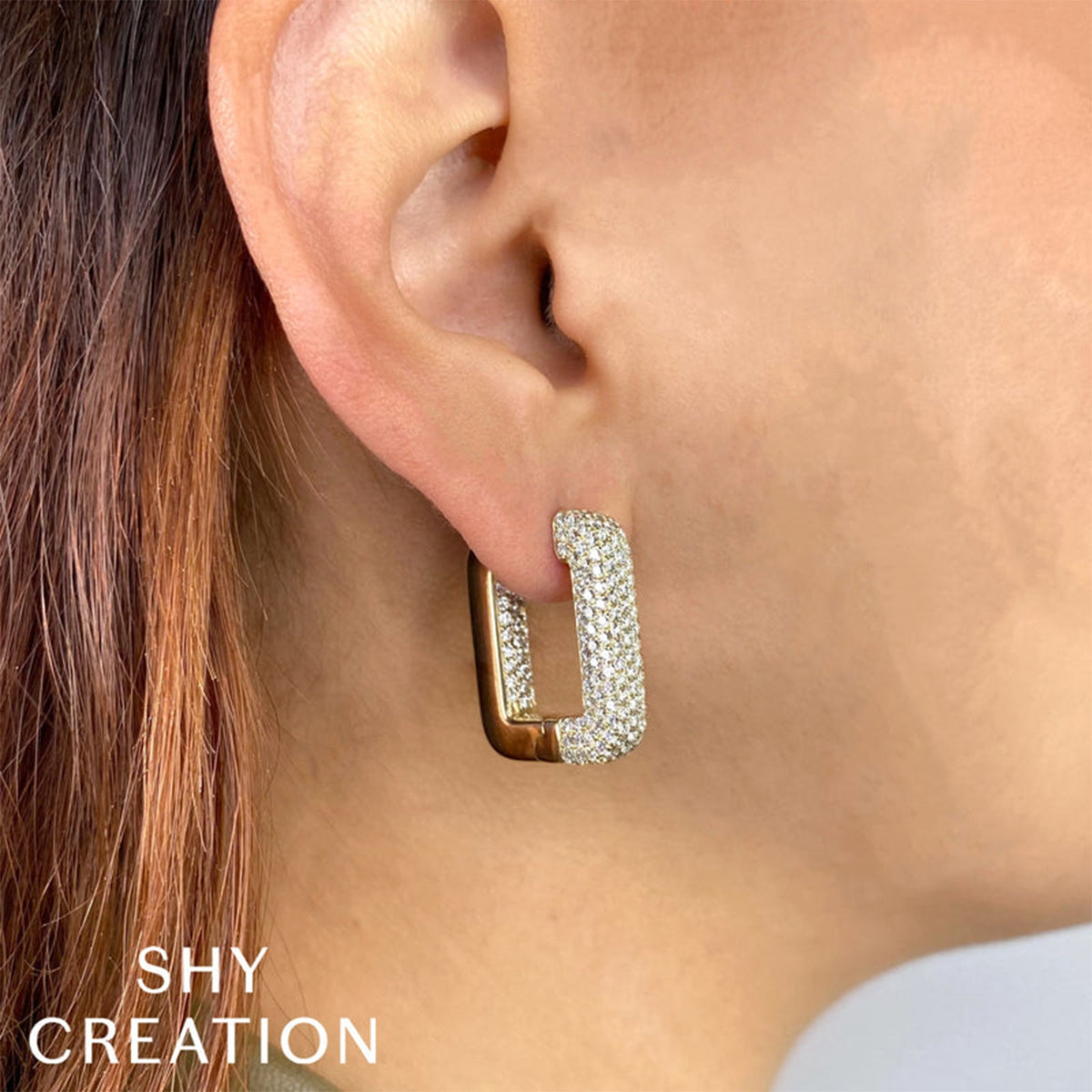 Shy Creation Diamond Pave Rectangle Hoop Earrings 4.13 CT - SC55025300H1.00