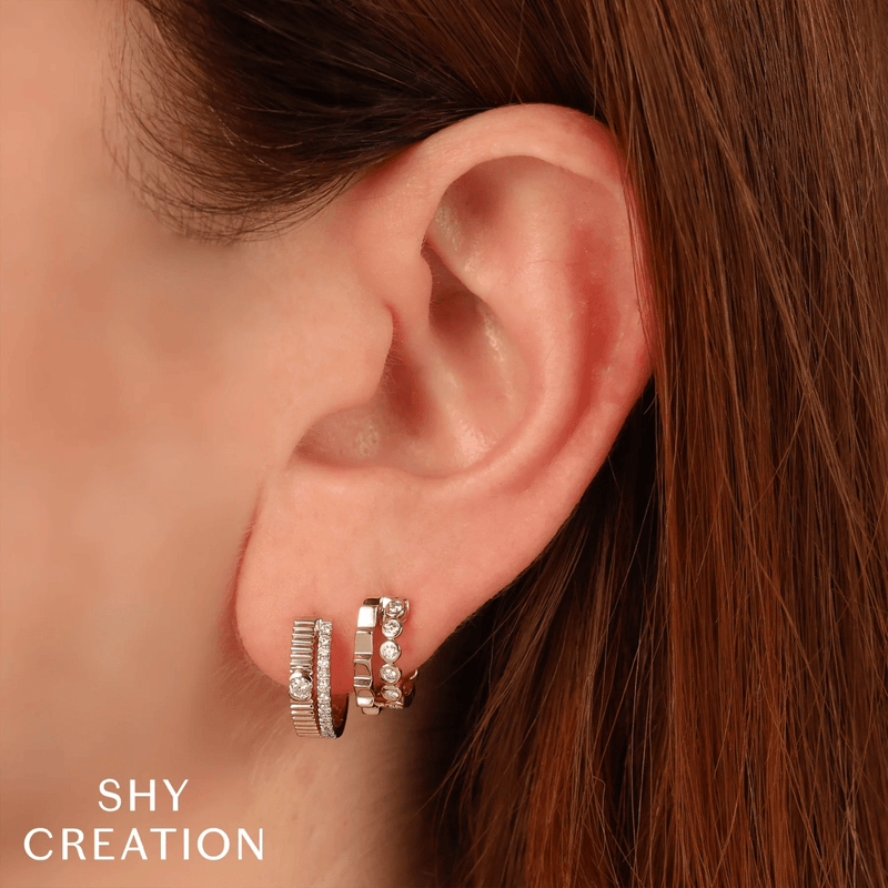 Shy Creation Diamond Ribbed Huggie Earrings 0.25 CT-Shy Creation Diamond Ribbed Huggie Earrings 0.25 CT - SC22009944RD