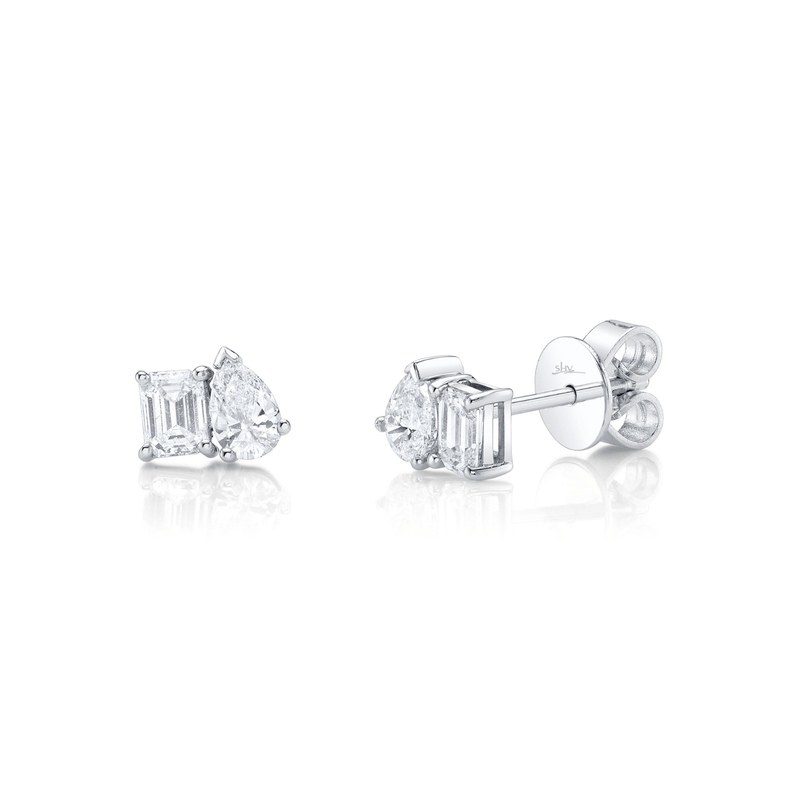Shy Creation Diamond Emerald Pear Stud Earrings 0.84 CT-Shy Creation Diamond Stud Earrings - SC22010350