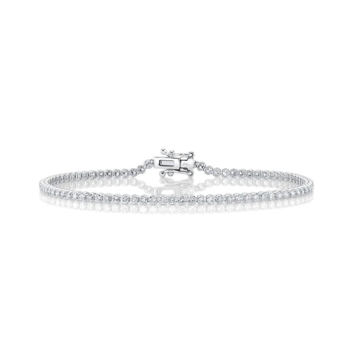 Shy Creation Diamond Tennis Bracelet in 14 karat white gold with diamonds totaling 1.91 carats.