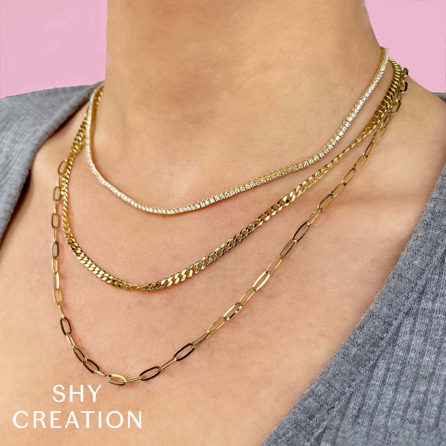 Shy Creation Diamond Tennis Paperclip Link Necklace 3.29 CT - SC55023197Z17