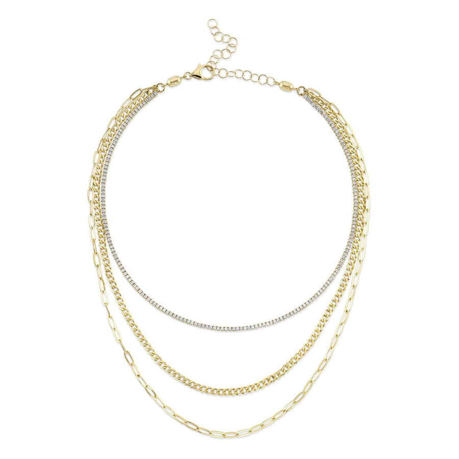 Shy Creation Diamond Tennis Paperclip Link Necklace 3.29 CT - SC55023197Z17