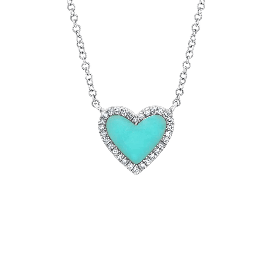Shy Creation Kate Diamond and Composite Turquoise Heart Necklace 0.09CT - SC55012618