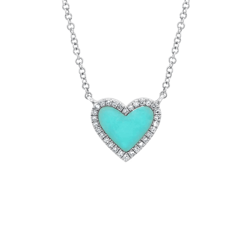Shy Creation Kate Diamond and Composite Turquoise Heart Necklace 0.09CT-Shy Creation Kate Diamond and Composite Turquoise Heart Necklace 0.09CT - SC55012618