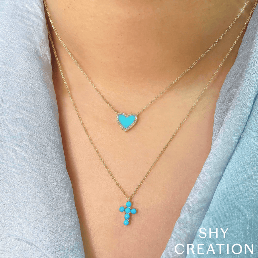 Shy Creation Kate Diamond and Composite Turquoise Heart Necklace 0.09CT - SC55012618