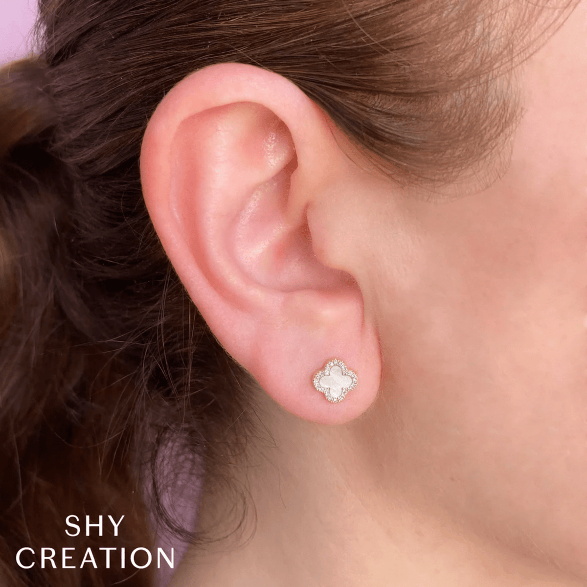 Shy Creation Kate Diamond and Mother of Pearl Clover Earrings 0.11CT - SC55025136V2
