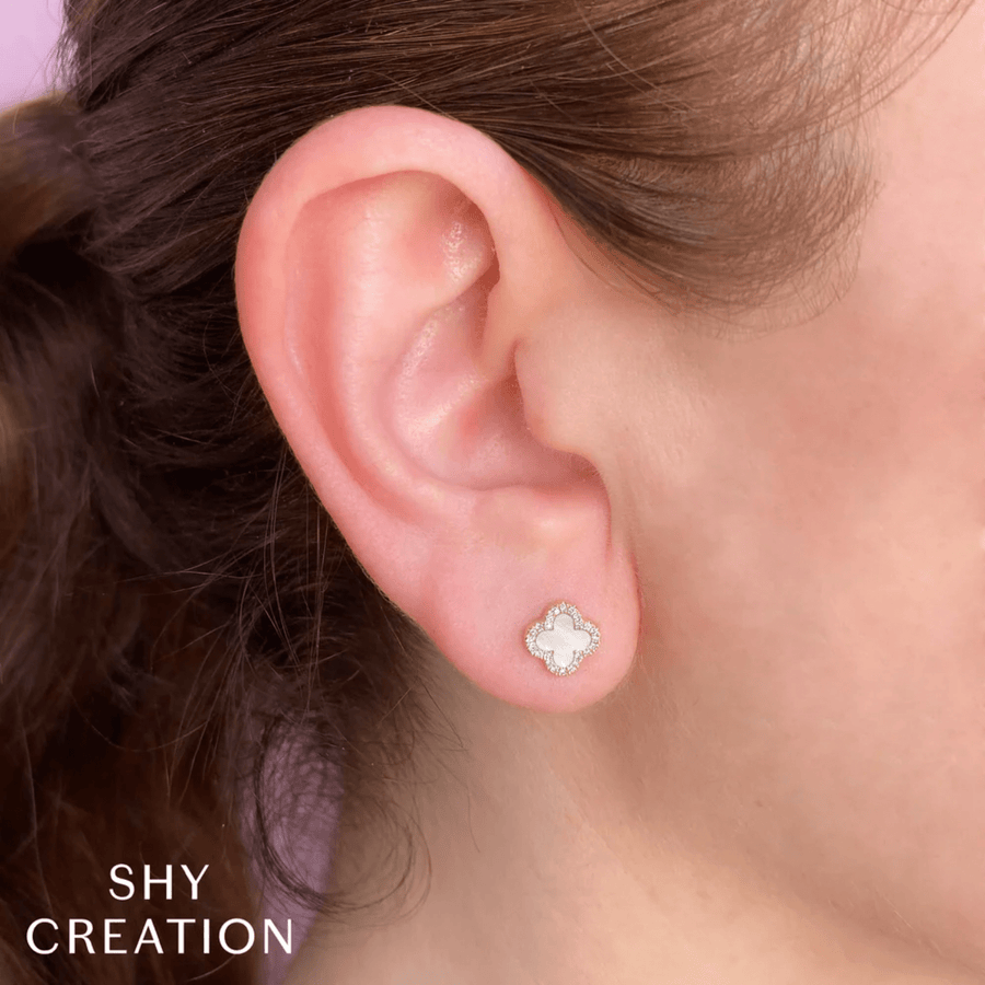Shy Creation Kate Diamond and Mother of Pearl Clover Earrings 0.11CT - SC55025136V2