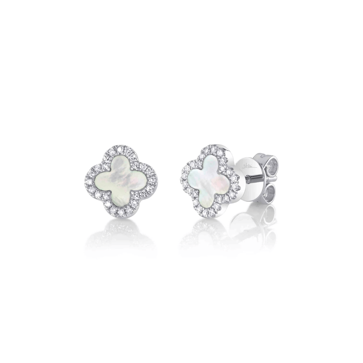 Shy Creation Kate Diamond and Mother of Pearl Clover Earrings 0.11CT - SC55025136V2