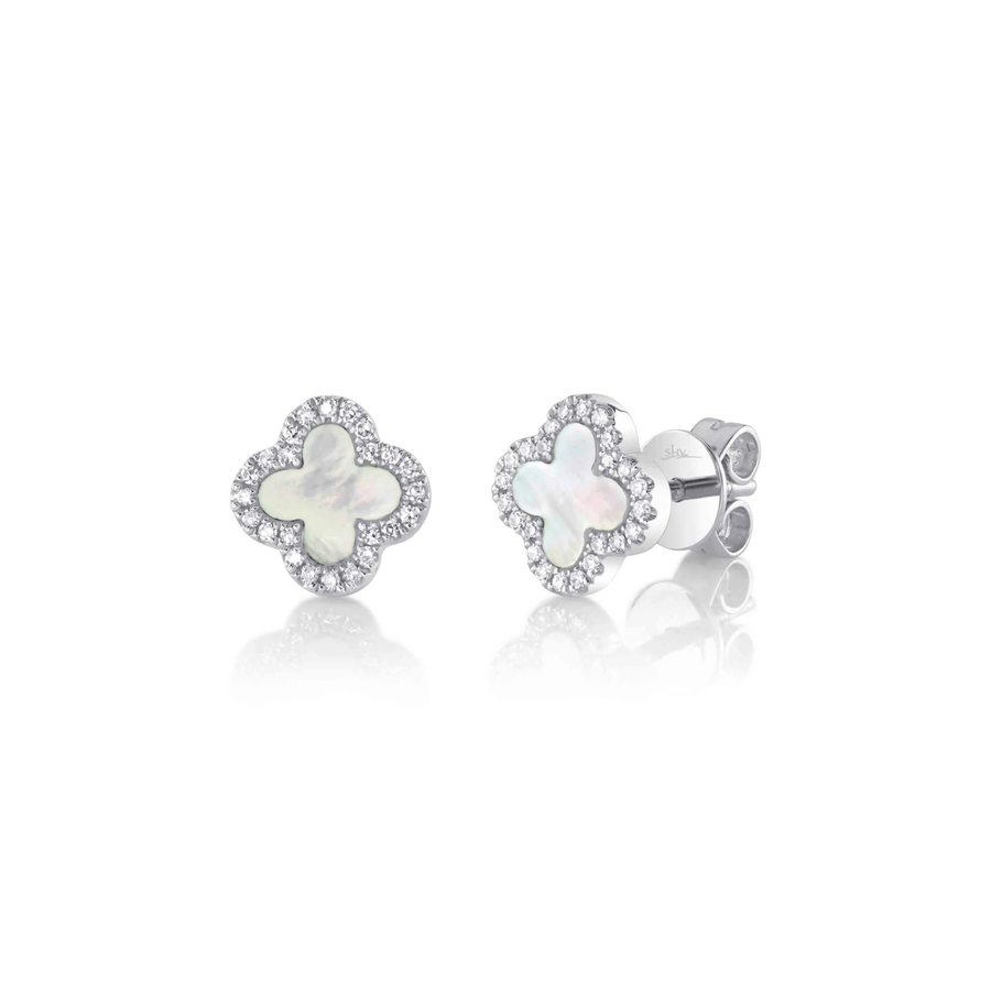 Shy Creation Kate Diamond and Mother of Pearl Clover Earrings 0.11CT - SC55025136V2