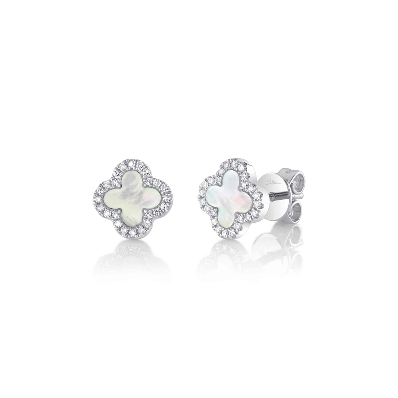 Shy Creation Kate Diamond and Mother of Pearl Clover Earrings 0.11CT-Shy Creation Kate Diamond and Mother of Pearl Clover Earrings 0.11CT - SC55025136V2