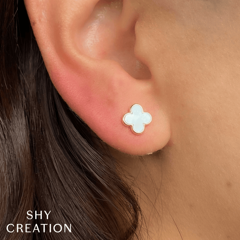 Shy Creation Mother of Pearl Clover Stud Earrings 0.59 CT-Shy Creation Mother of Pearl Clover Stud Earrings 0.59 CT - SC55025603V2