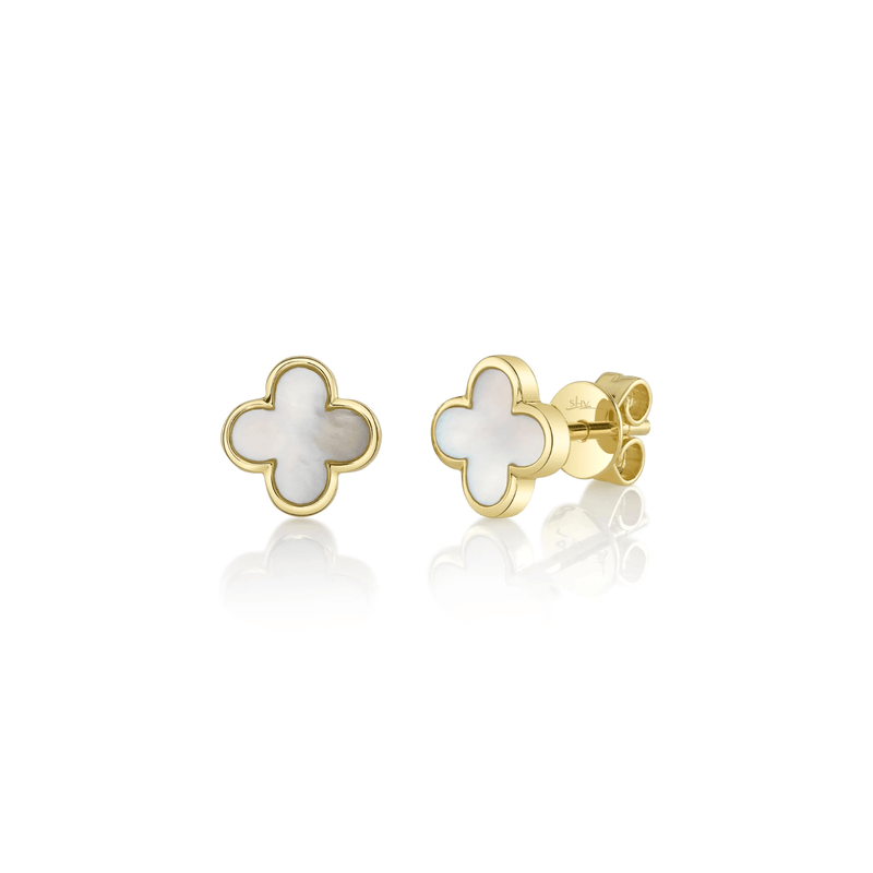 Shy Creation Mother of Pearl Clover Stud Earrings 0.59 CT-Shy Creation Mother of Pearl Clover Stud Earrings 0.59 CT - SC55025603V2