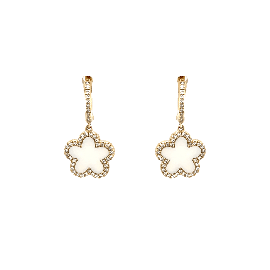 Shy Creation Mother - of - pearl Diamond Flower Earrings - OESHY00265