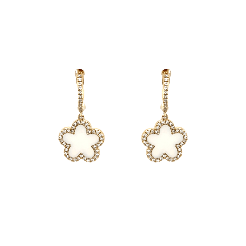 Shy Creation Mother-of-pearl Diamond Flower Earrings-Shy Creation Mother - of - pearl Diamond Flower Earrings - OESHY00265