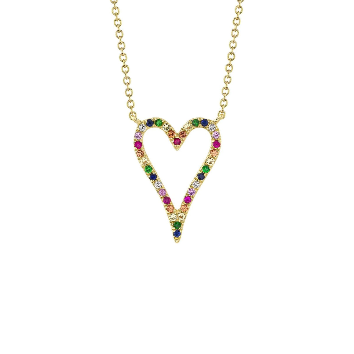 Shy Creation Multi - Color Stone Open Heart Necklace 0.22CT - SC55012353