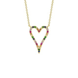 Shy Creation Multi-Color Stone Open Heart Necklace 0.22 CT-Shy Creation Multi - Color Stone Open Heart Necklace 0.22CT - SC55012353