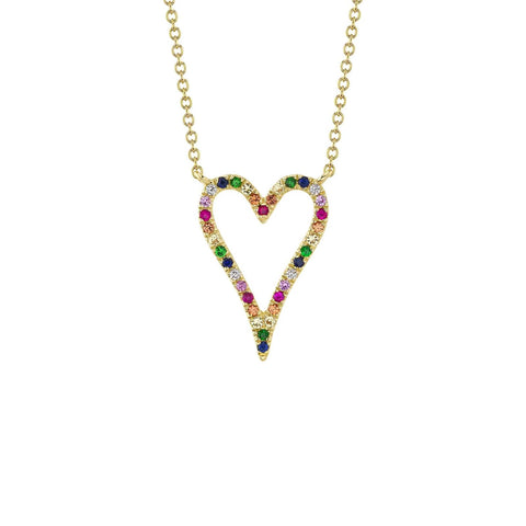 Shy Creation Multi-Color Stone Open Heart Necklace 0.22 CT-Shy Creation Multi - Color Stone Open Heart Necklace 0.22CT - SC55012353