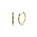 Shy Creation Rainbow Multi-Color Stone Hoop Earrings 0.32CT-Shy Creation Rainbow Multi - Color Stone Hoop Earrings 0.32CT - SC22006299