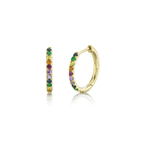 Shy Creation Rainbow Multi-Color Stone Hoop Earrings 0.32CT-Shy Creation Rainbow Multi - Color Stone Hoop Earrings 0.32CT - SC22006299
