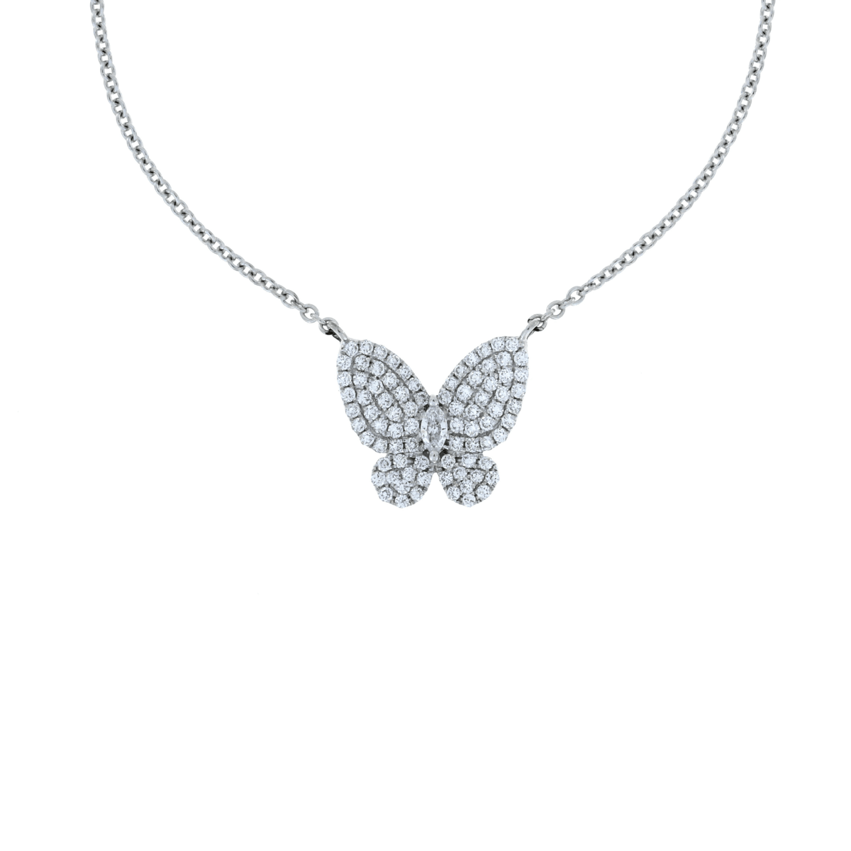 Small Butterfly Diamond Pavé White Gold Necklace - DNDMS07361