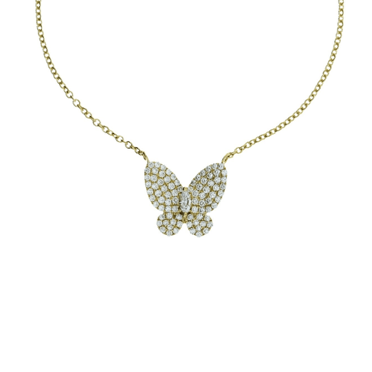 Small Butterfly Diamond Pavé Yellow Gold Necklace - DNDMS07352