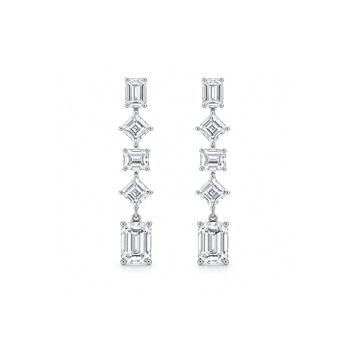 Step-Cut Emerald and Asscher Cut Diamond Linear Drop Earrings